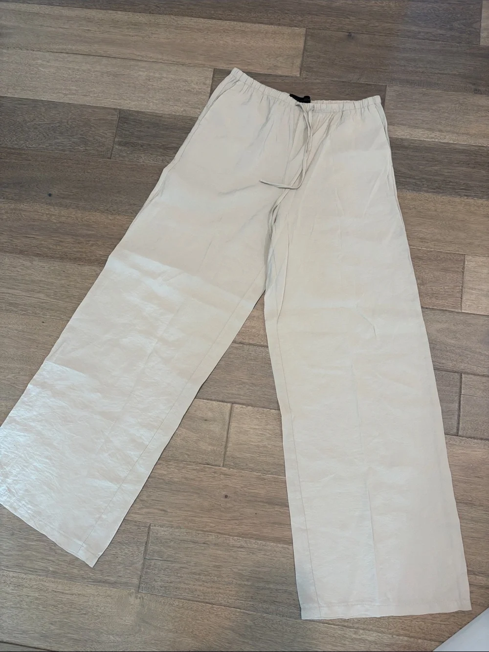 Zara Light Beige Drawstring Wide leg Pants